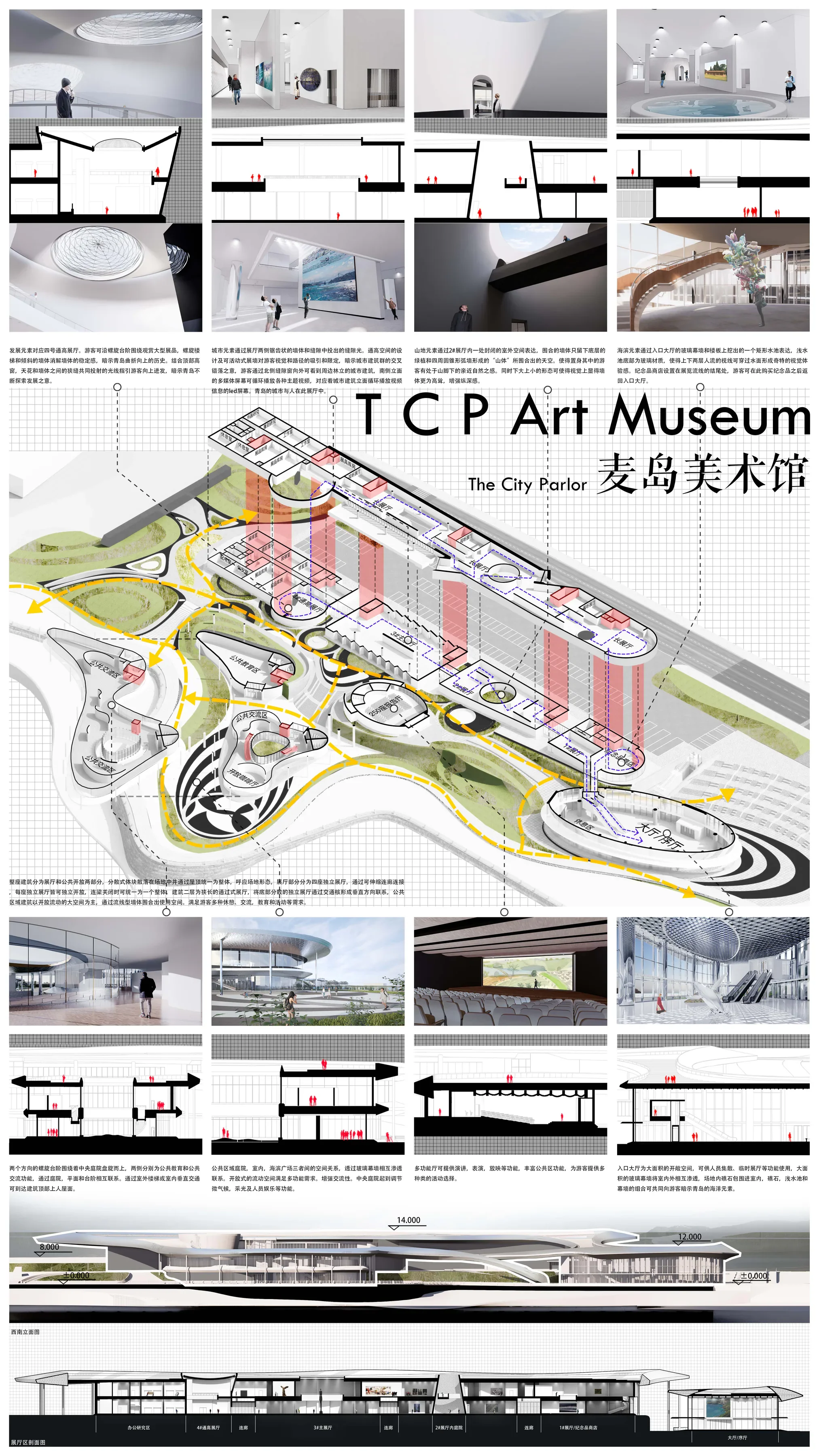 TCP 麦岛美术馆平面、剖面与流线展板
