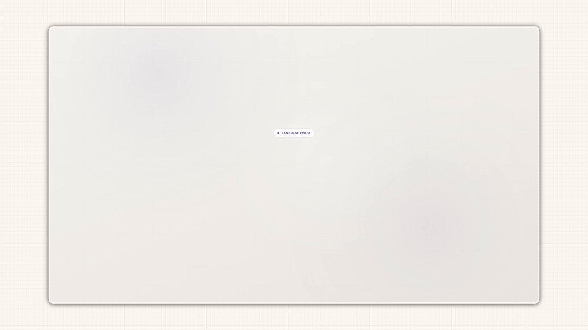 白色界面的成品视频预览，画面中央几乎留白，只显示一个小型“LANGUAGE PROOF”标签