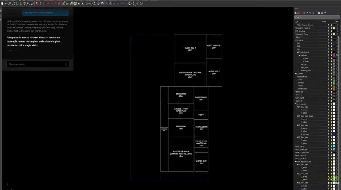 Blender 与 ComfyUI 的并排对比画面，左侧是简化的木质住宅和泳池模型，右侧是经过图像生成的临海住宅渲染图