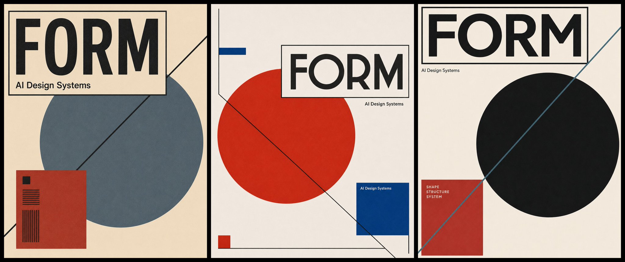 Bauhaus 海报封面案例,以 BAUHAUS METHOD 标题、红色圆形、蓝色矩形、黑色竖条和黄色方块组成几何构图